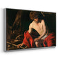 Angled view of Saint John the Baptist in the Wilderness, c. 1603-1604 by Caravaggio in a silver floater framed canvas.