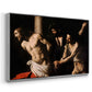Angled view of The Flagellation of Christ at the Column (Rouen Version), 1606 by Caravaggio in a silver floater framed canvas.
