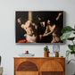 The Flagellation of Christ at the Column (Rouen Version), 1606 by Caravaggio in a silver floater framed canvas featuring Christ bound to column while being whipped by surrounding figures, displayed above a wood console cabinet.