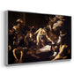 Angled view of The Martyrdom of Saint Matthew, 1599-1600 by Caravaggio in a silver floater framed canvas.