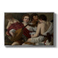The Musicians, c. 1595 by Caravaggio in a silver floater framed canvas wall art display.