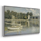 Angled view of The Bridge at Argenteuil, 1874 by Claude Monet in a silver floater framed canvas.