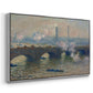 Angled view of Waterloo Bridge, Gray Day, 1903 by Claude Monet in a silver floater framed canvas.