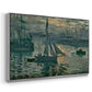 Angled view of Sunrise (Marine), 1873 by Claude Monet in a silver floater framed canvas.