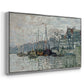 Angled view of View of the Prins Hendrikkade and Kromme Waal in Amsterdam, 1874 by Claude Monet in a silver floater framed canvas.