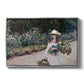 Young Girl in the Garden at Giverny, 1888 by Claude Monet in a silver floater framed canvas wall art display.
