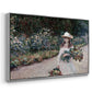 Angled view of Young Girl in the Garden at Giverny, 1888 by Claude Monet in a silver floater framed canvas.