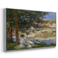 Angled view of On the Bank of the Seine, Bennecourt, 1868 by Claude Monet in a silver floater framed canvas.
