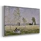 Angled view of Summer (L'ete), 1874 by Claude Monet in a silver floater framed canvas.