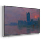 Angled view of The Houses of Parliament, Sunset, 1903 by Claude Monet in a silver floater framed canvas.