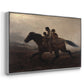Angled view of A Ride for Liberty – The Fugitive Slaves, c. 1862 by Eastman Johnson in a silver floater framed canvas.