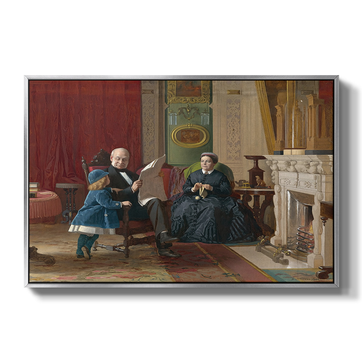 The Brown Family, 1869 by Eastman Johnson in a silver floater framed canvas wall art display.
