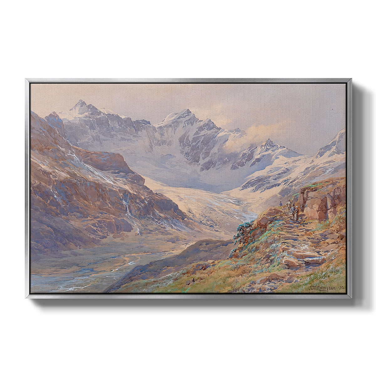 Odenwinklkees with the Johannisberg, 1902 by Edward Theodore Compton in a silver floater framed canvas wall art display.