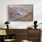 Odenwinklkees with the Johannisberg, 1902 by Edward Theodore Compton displayed in a silver floater framed canvas above a dark wood credenza in an entryway.