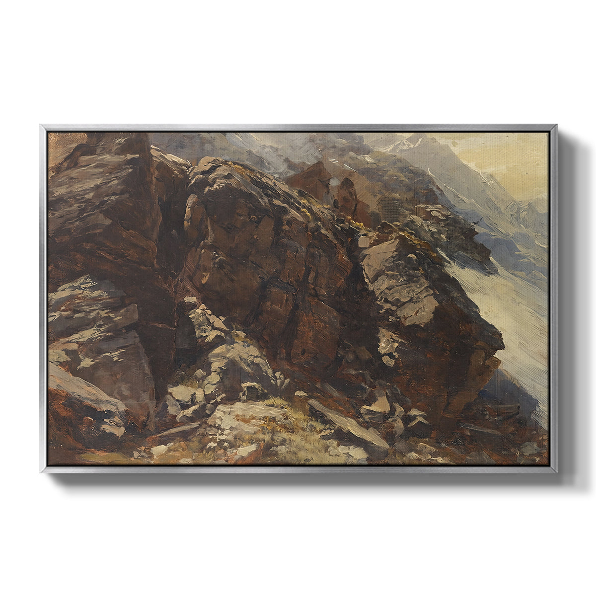 High Mountain Study, c. 1870 by Edward Theodore Compton in a silver floater framed canvas wall art display.