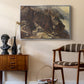 High Mountain Study, c. 1870 by Edward Theodore Compton as a silver floater framed canvas featuring a high-altitude scene with rocky formations and sparse vegetation, styled above a mid-century console in a contemporary living area.