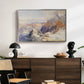 Col du Géant, 1903 by Edward Theodore Compton displayed in a silver floater framed canvas above a dark wood credenza in an entryway.