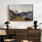 The Großglockner from the Prager Hut, 1890 by Edward Theodore Compton displayed in a silver floater framed canvas above a dark wood credenza in an entryway.