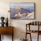 Hoher Göll from Watzmann-Hocheck, 1919 by Edward Theodore Compton as a silver floater framed canvas featuring a high vantage point overlooking rugged mountain terrain, styled above a mid-century console in a contemporary living area.
