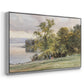 Angled view of Landscape at Lake Starnberg, 1890 by Edward Theodore Compton in a silver floater framed canvas.