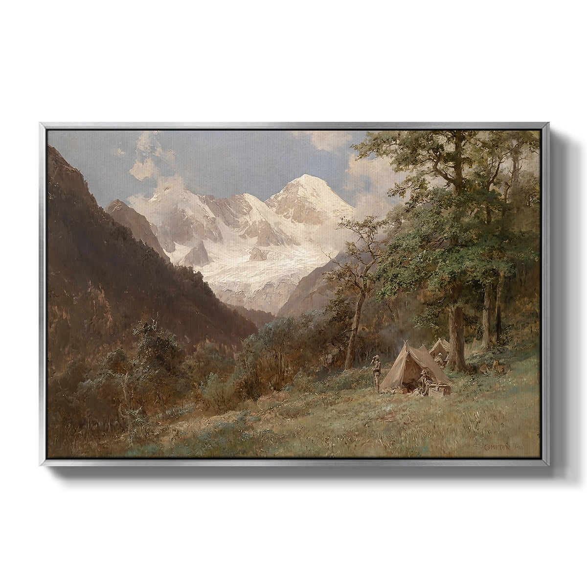 Landscape in the Caucasus, c. 1921 by Edward Theodore Compton in a silver floater framed canvas wall art display.