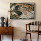 Death and the Maiden, 1915 by Egon Schiele as a silver floater framed canvas featuring an expressionist painting of human figures in dramatic pose, styled above a mid-century console in a contemporary living area.