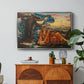 Earthbound, 1897 by Evelyn De Morgan in a silver floater framed canvas featuring a reclining female figure surrounded by symbolic elements in dreamlike setting, displayed above a wood console cabinet.