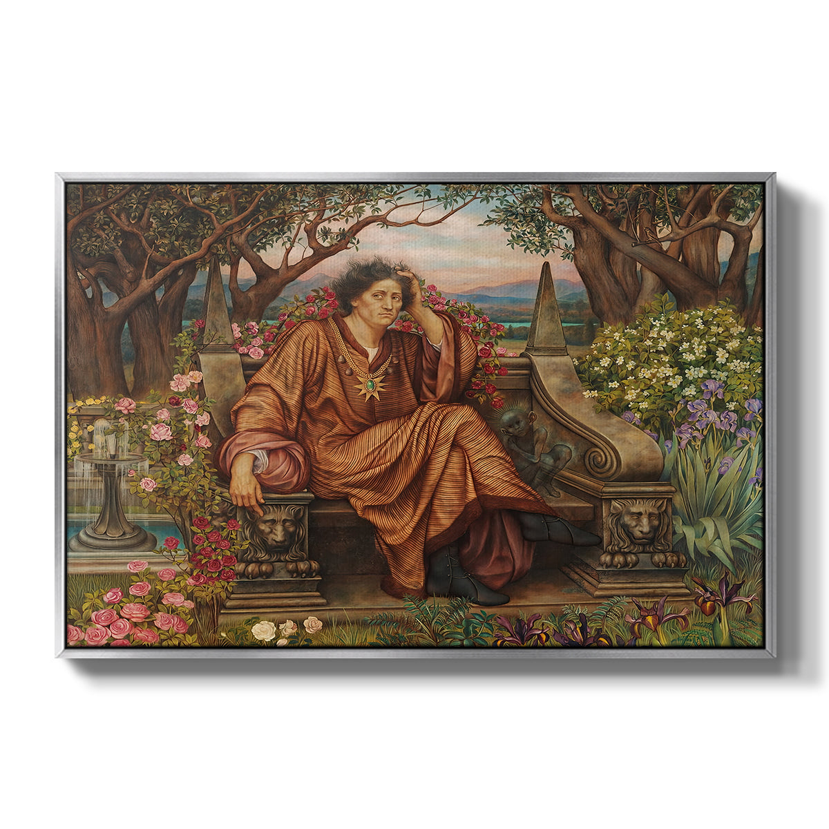 A Soul in Hell, c. 1901-1902 by Evelyn De Morgan in a silver floater framed canvas wall art display.