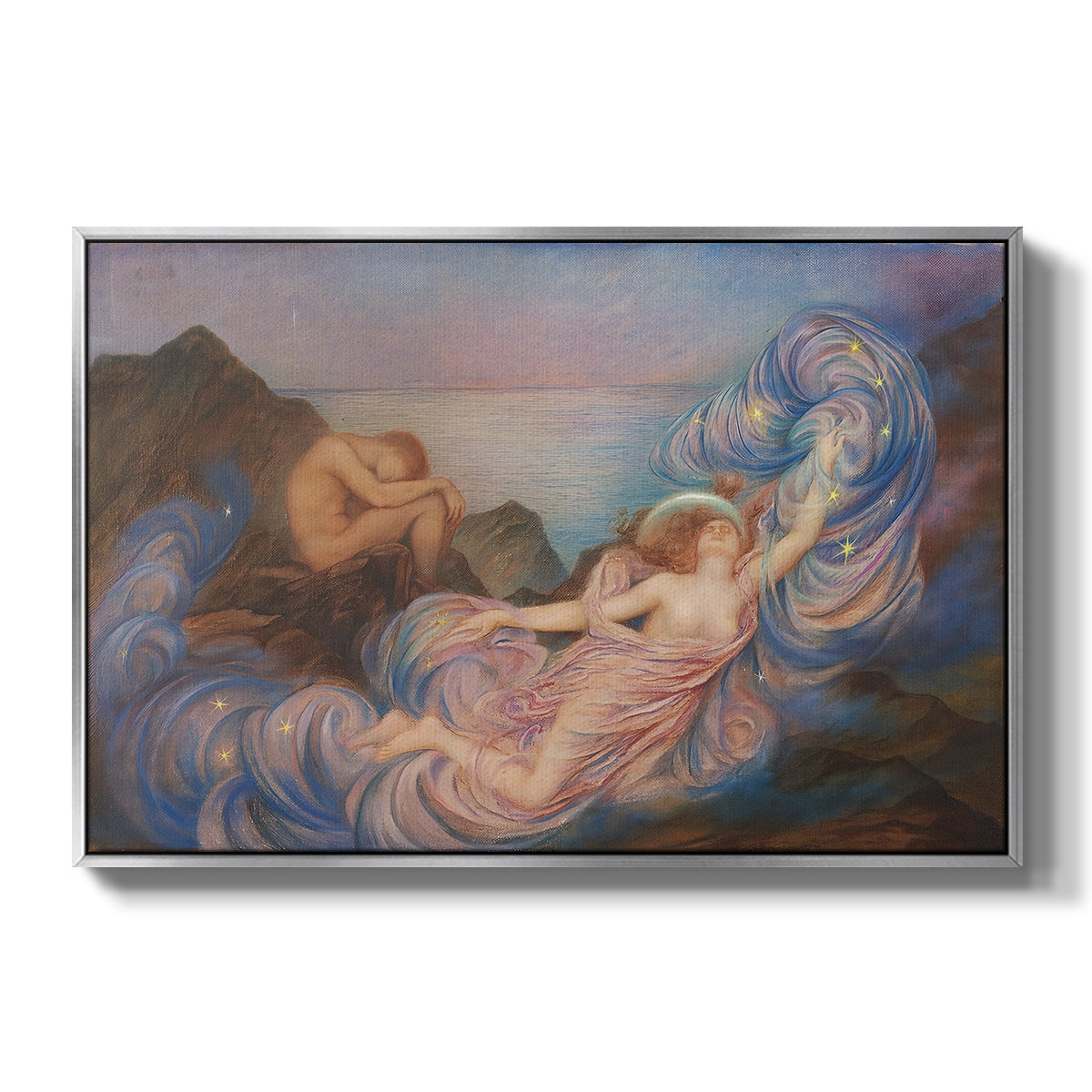Twilight, 1914 by Evelyn De Morgan in a silver floater framed canvas wall art display.