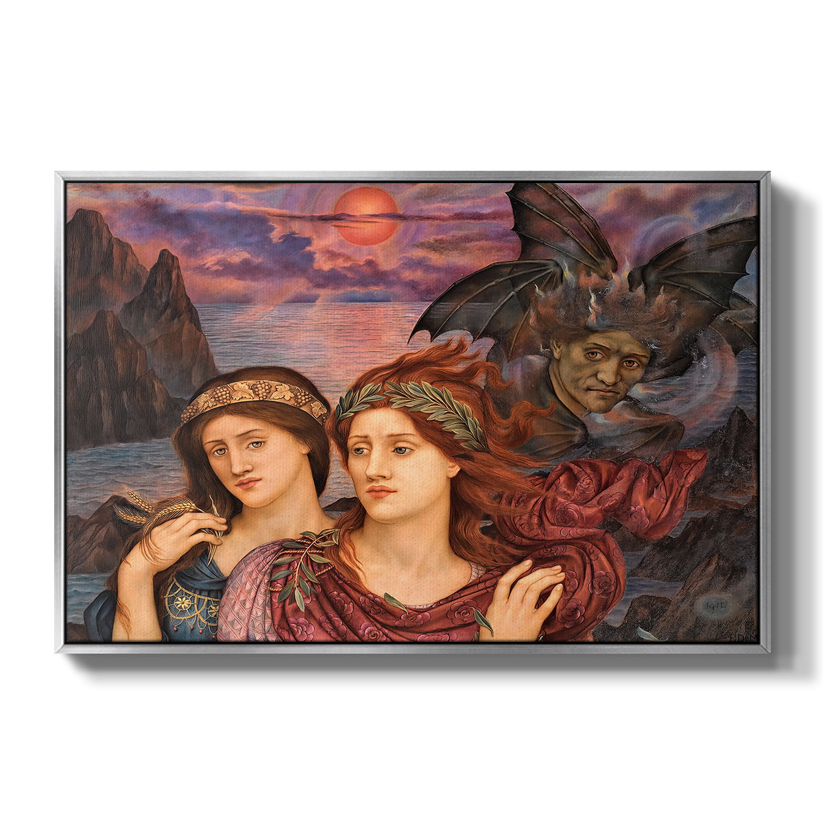 The Vision, 1914 by Evelyn De Morgan in a silver floater framed canvas wall art display.