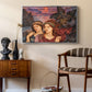 The Vision, 1914 by Evelyn De Morgan as a silver floater framed canvas featuring an expressive composition with figures and dramatic sky, styled above a mid-century console in a contemporary living area.