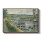 Wash-House Boat at Bas-Meudon, c. 1874 by Pierre-Auguste Renoir in a walnut floater framed canvas wall art display.