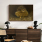 An Eagle Owl (Berguv), 1905 by Bruno Liljefors displayed in a walnut floater framed canvas above a dark wood credenza in an entryway.