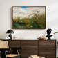 Wild Ducks (Grasänder), 1890 by Bruno Liljefors displayed in a walnut floater framed canvas above a dark wood credenza in an entryway.