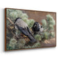 Angled view of Hooded Crows (Kråkor), 1891 by Bruno Liljefors in a walnut floater framed canvas.