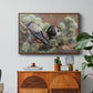 Hooded Crows (Kråkor), 1891 by Bruno Liljefors in a walnut floater framed canvas featuring two crows perched on ground among grass and earth tones, displayed above a wood console cabinet.