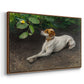 Angled view of Portrait of a Dog, 1891 by Bruno Liljefors in a walnut floater framed canvas.