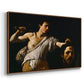 Angled view of David with the Head of Goliath (Vienna Version), c. 1607 by Caravaggio in a walnut floater framed canvas.