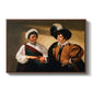 The Fortune Teller (Louvre Version), c. 1595 by Caravaggio in a walnut floater framed canvas wall art display.