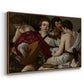 Angled view of The Musicians, c. 1595 by Caravaggio in a walnut floater framed canvas.