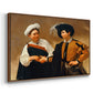 Angled view of The Fortune Teller (Capitoline Version), c. 1599 by Caravaggio in a walnut floater framed canvas.