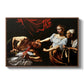 Judith Beheading Holofernes, c. 1599 by Caravaggio in a walnut floater framed canvas wall art display.