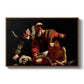 The Sacrifice of Isaac (Uffizi Version), c. 1603 by Caravaggio in a walnut floater framed canvas wall art display.