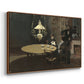 Angled view of Interior, after Dinner, 1868-1869 by Claude Monet in a walnut floater framed canvas.