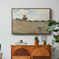 The Poppy Field near Argenteuil, 1873 by Claude Monet in a walnut floater framed canvas featuring a field of red poppies with figures walking across rolling landscape, displayed above a wood console cabinet.
