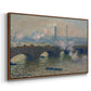 Angled view of Waterloo Bridge, Gray Day, 1903 by Claude Monet in a walnut floater framed canvas.