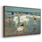 Angled view of A Holiday, c. 1915 by Edward Henry Potthast in a walnut floater framed canvas.