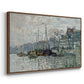 Angled view of View of the Prins Hendrikkade and Kromme Waal in Amsterdam, 1874 by Claude Monet in a walnut floater framed canvas.