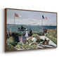 Angled view of Garden at Sainte-Adresse, 1867 by Claude Monet in a walnut floater framed canvas.