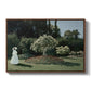 Woman in the Garden, Sainte-Adresse, 1867 by Claude Monet in a walnut floater framed canvas wall art display.